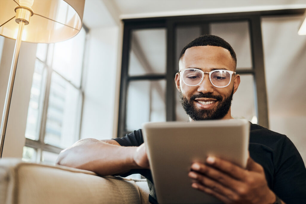 Customer accessing digital bill payment platform on tablet device