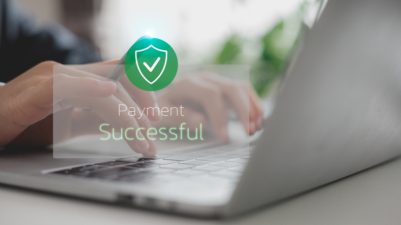 Finance and Secure Transaction. Payment Success Notification, Highlighting Safe, Convenient Digital Banking and Advanced Financial Technology Solutions